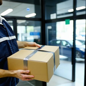 a parcel pick up situation in a professional enviroment just with one parcel and no visible face-1